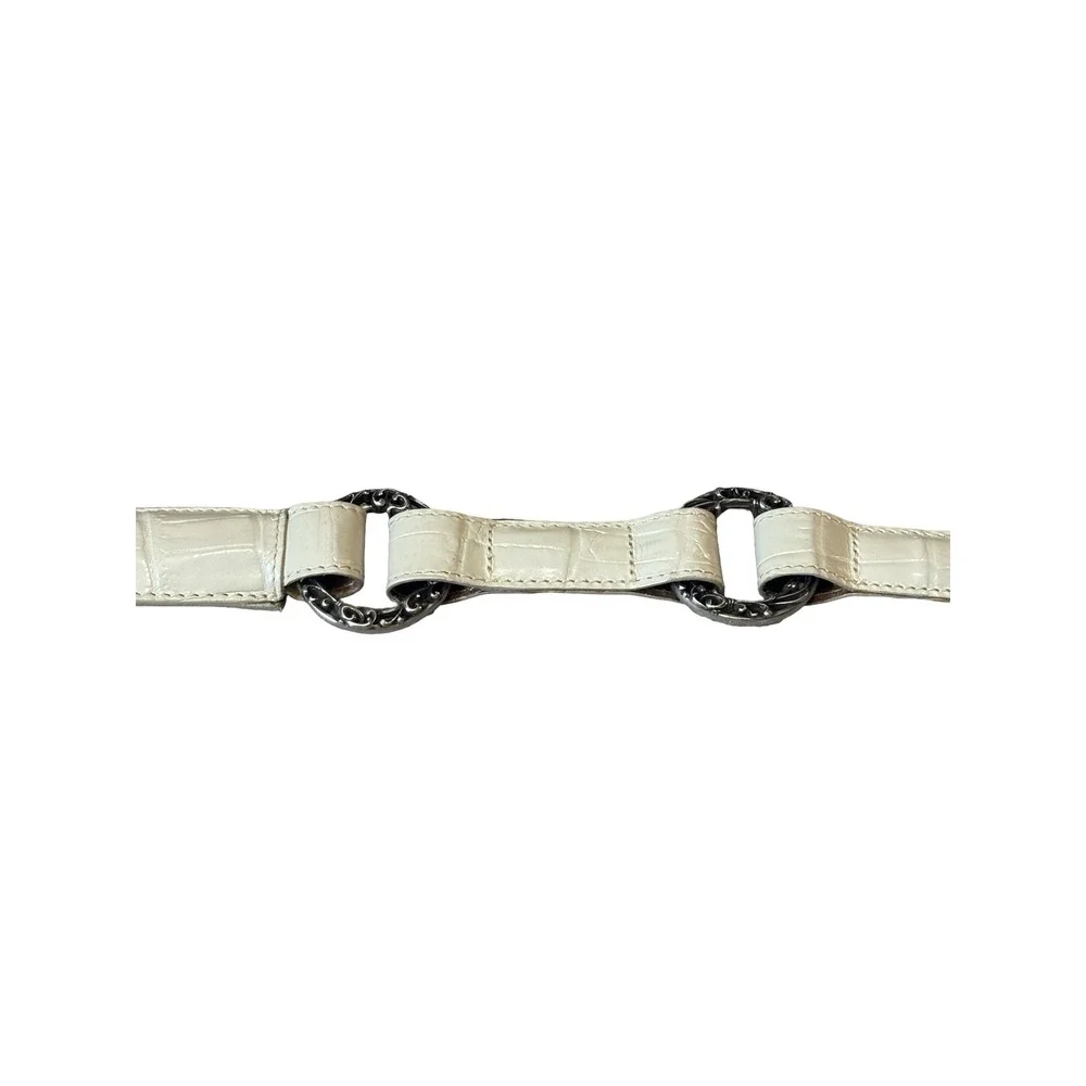 Brighton White‎ Croc Embossed Leather Link Belt Silver Ornate Buckle Size 34